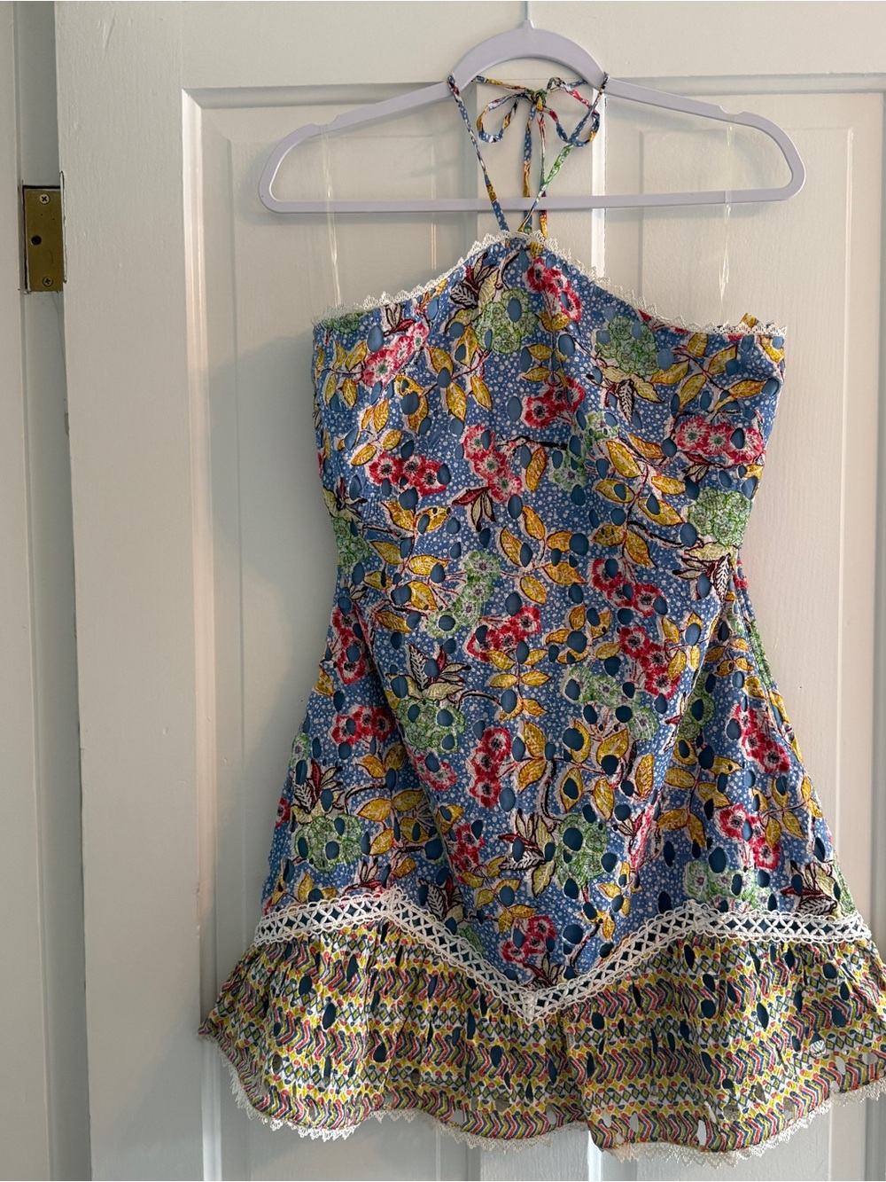 Hemant & Nandita Preet Blue Floral Halter Mini Dress